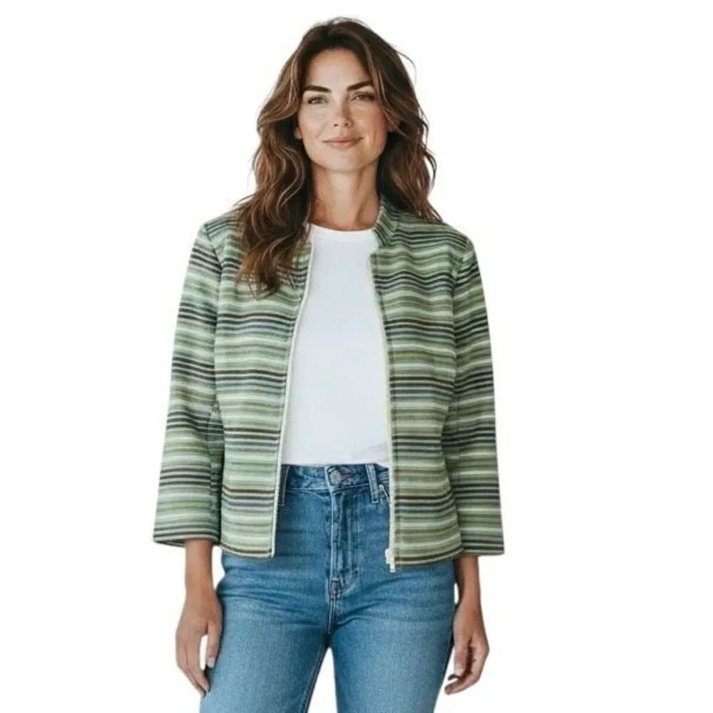 Toni Morgan textured full zip jacket size Small Striped Multicolor